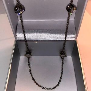 Long Silver Necklace with Rhinestones